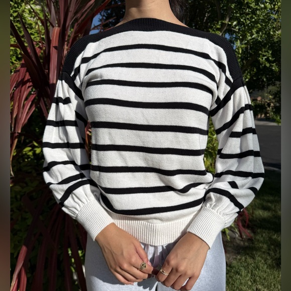LOFT Striped Black and White Boatneck Sweater XXSP - Picture 1 of 10